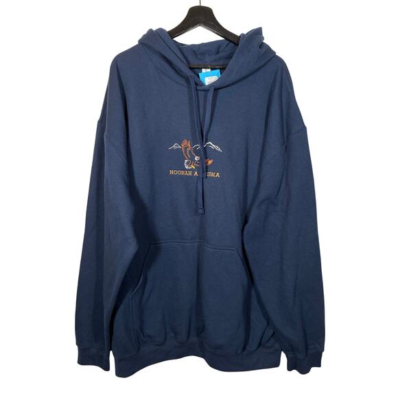 Alaska Hoodie Sweatshirt Navy Blue Hoonah Embroidered Eagle Mountains XXL New - Picture 1 of 6